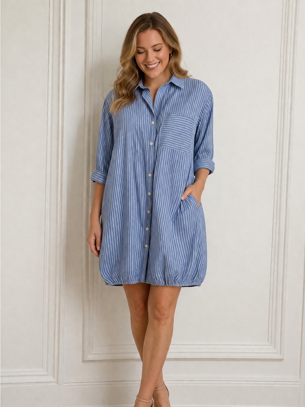 LOFT Blue and White Striped Shirt